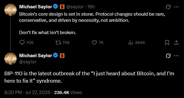 Michael Saylor slams BIP-110 fork supporters: ‘Don’t fix what’s not broken!’