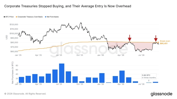 Corporate treasuries bought just 5,900 bitcoin in 3 months. Other demand signals look weak, too.